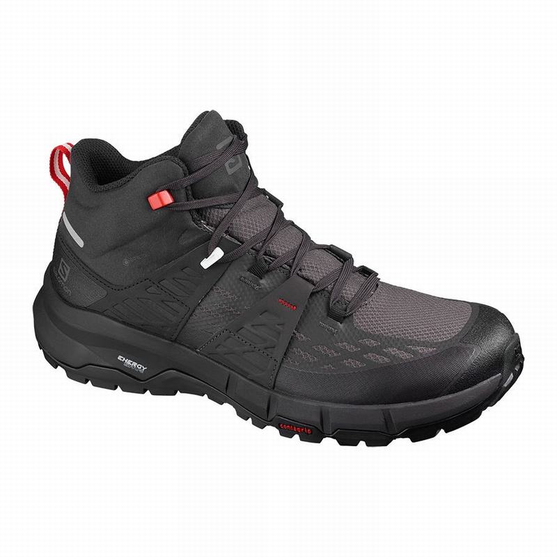 Salomon Singapore Mens Hiking Shoes - ODYSSEY MID GTX Black/Red | 13025-QZJT